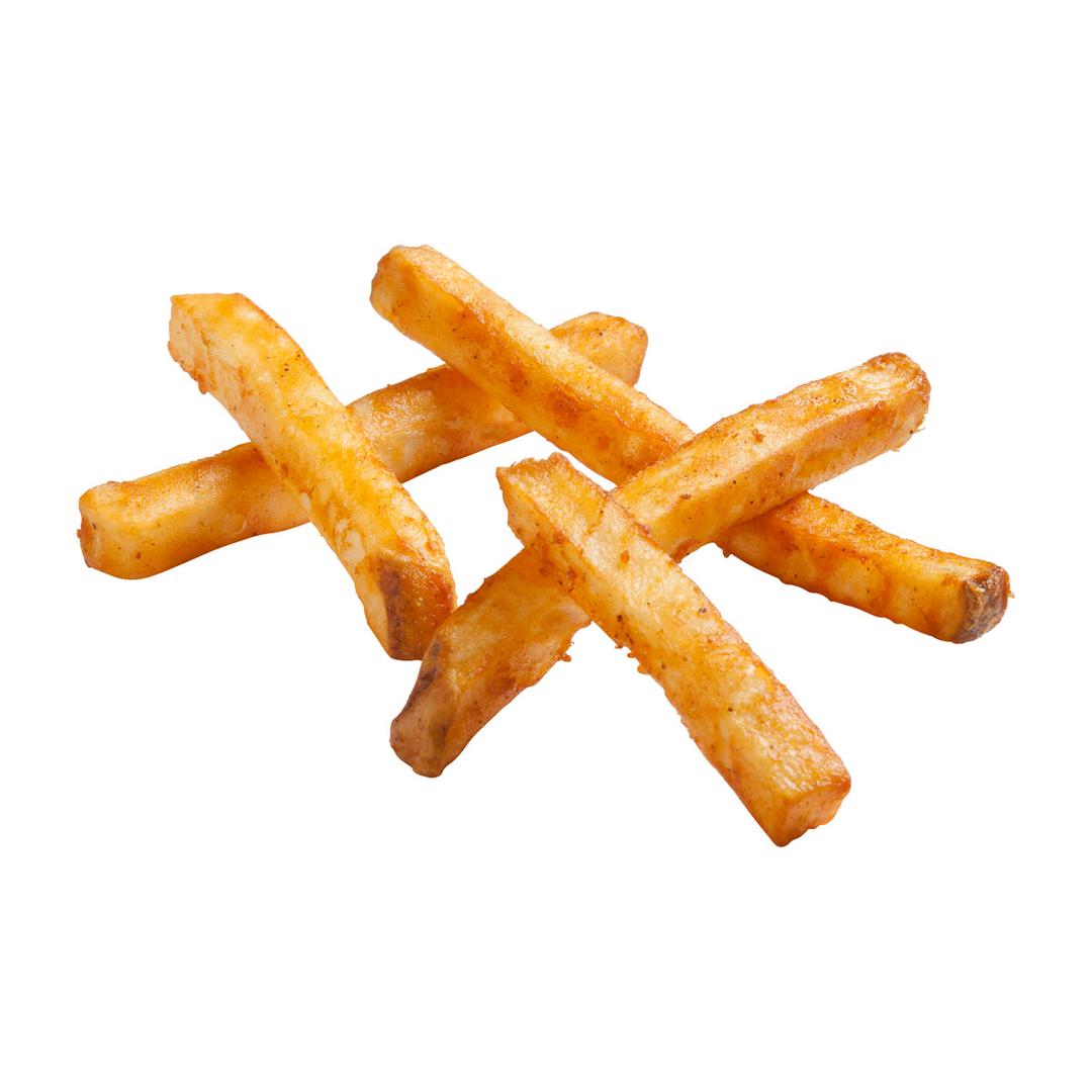 Deliciosas papas a la francesa corte recto con sabrosa cobertura, con cáscara