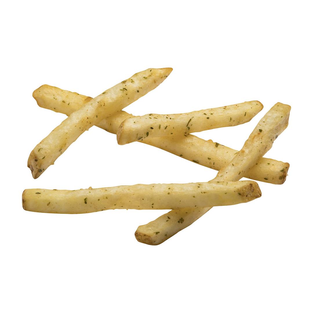 Papas a la francesa corte recto con crema agria y cebollines, con cáscara